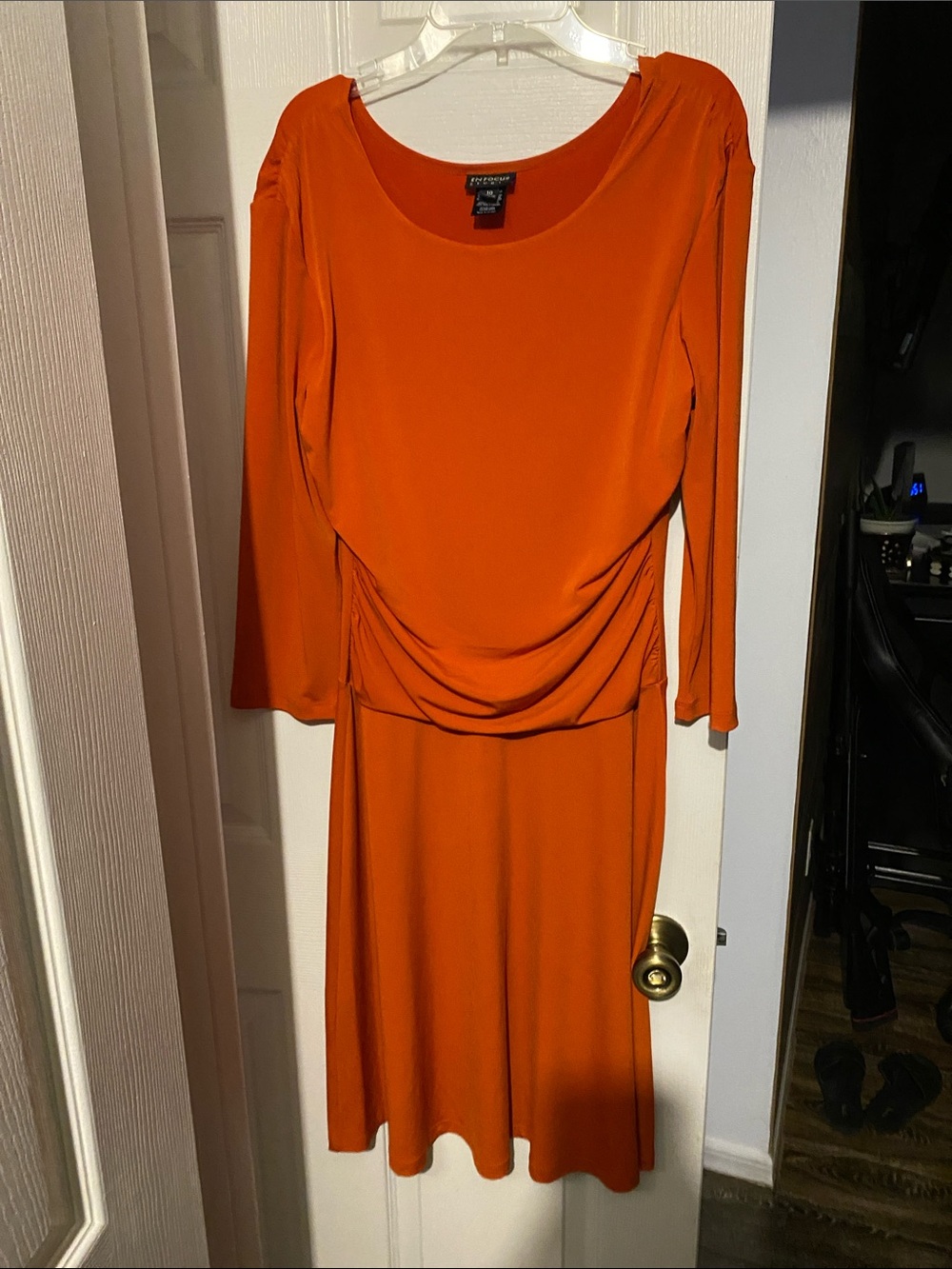 Enfocus Studio Orange Midi Dress with Draped Waist